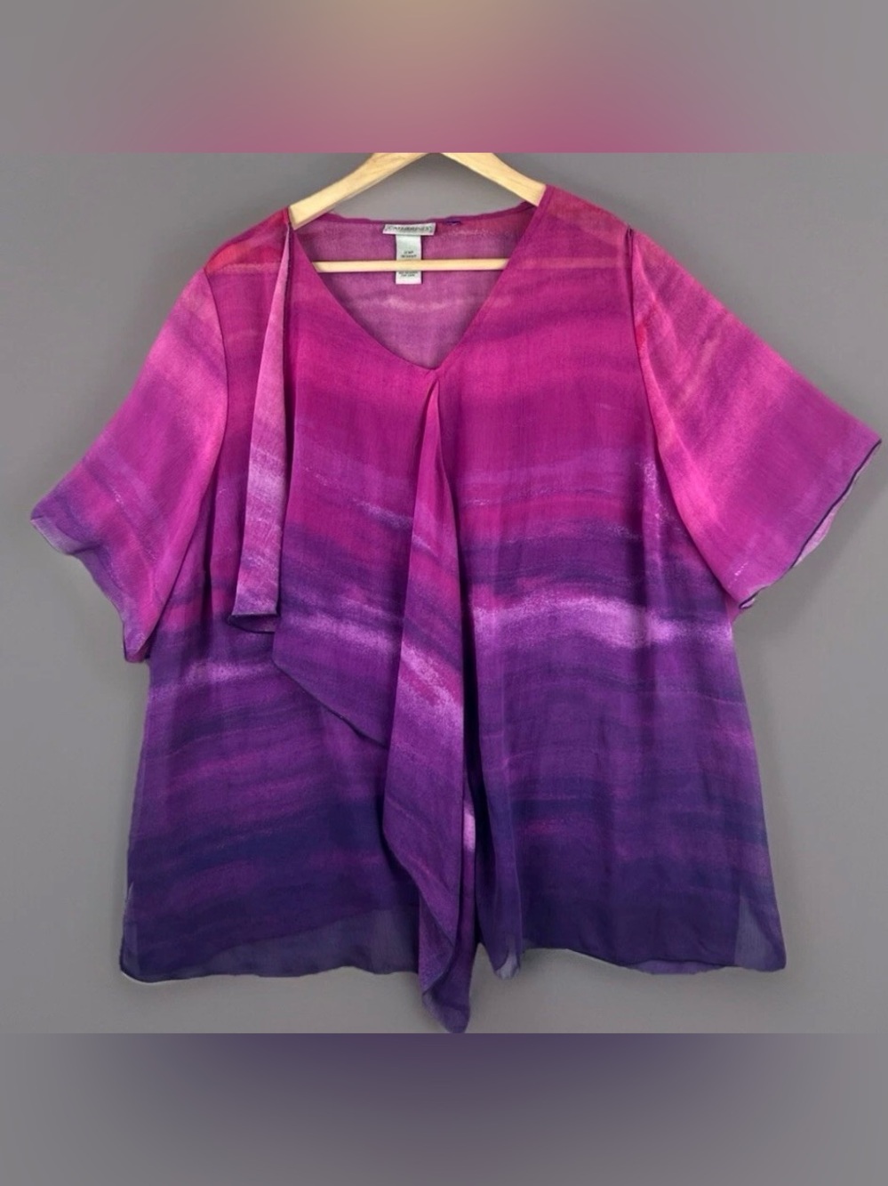 Catherines Pink to Purple Ombre Draped V-Neck Blouse